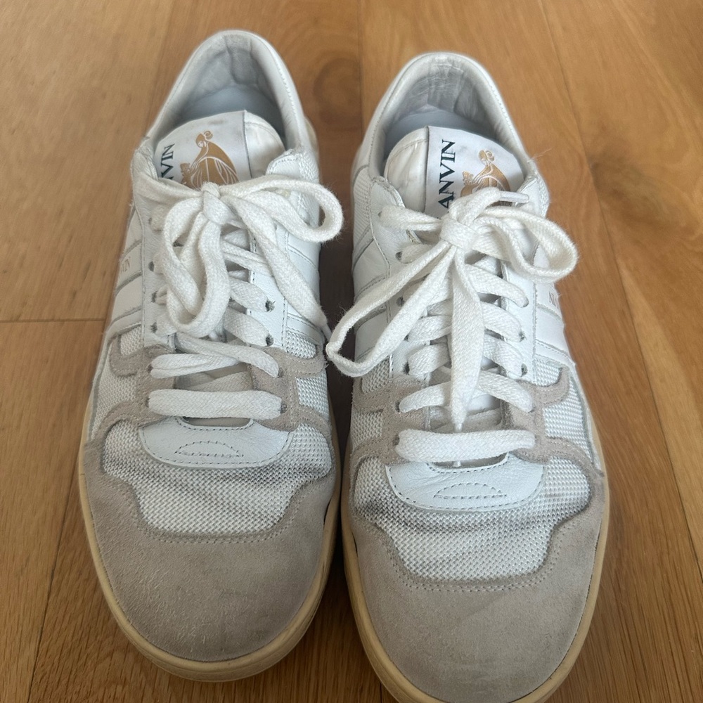 Lanvin White and Gray Sneakers with Suede and Mesh